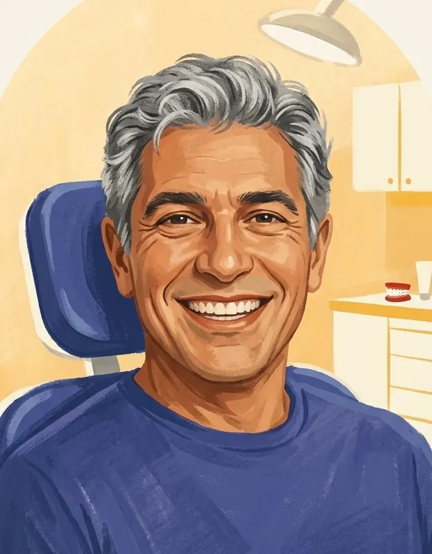 Ilustración de un paciente sonriente, dentista en Puertollano