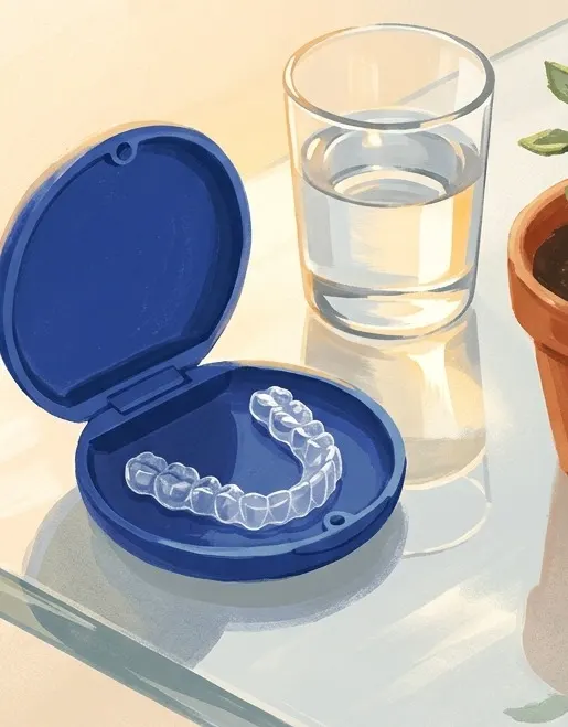 Ilustración de un estuche abierto con alineadores transparentes