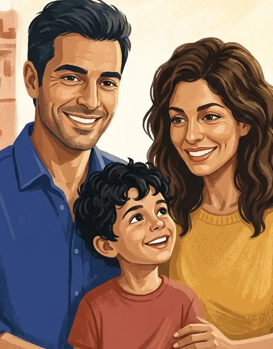 Ilustración de una familia sonriendo